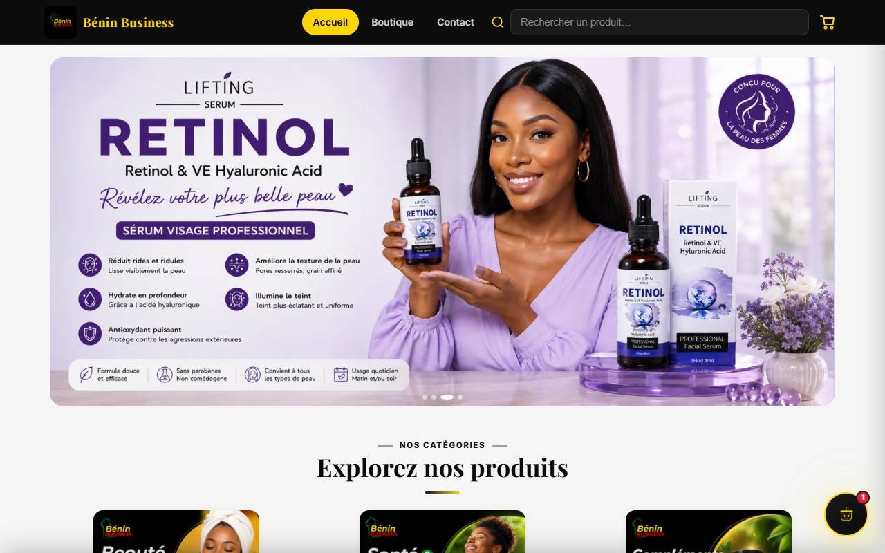 Page d'accueil du site Bénin Business