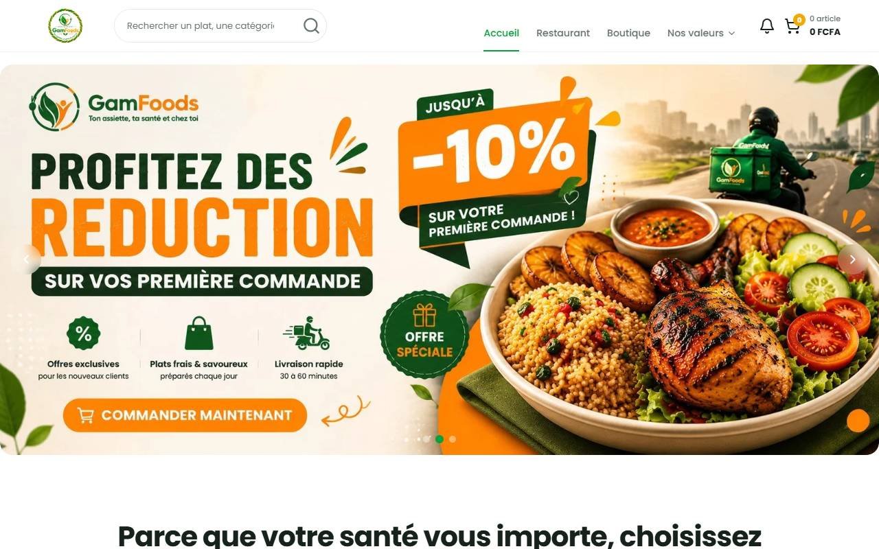 Page d'accueil du site GamFoods