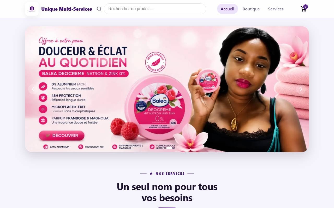 Page d'accueil du site Unique Multi-Services